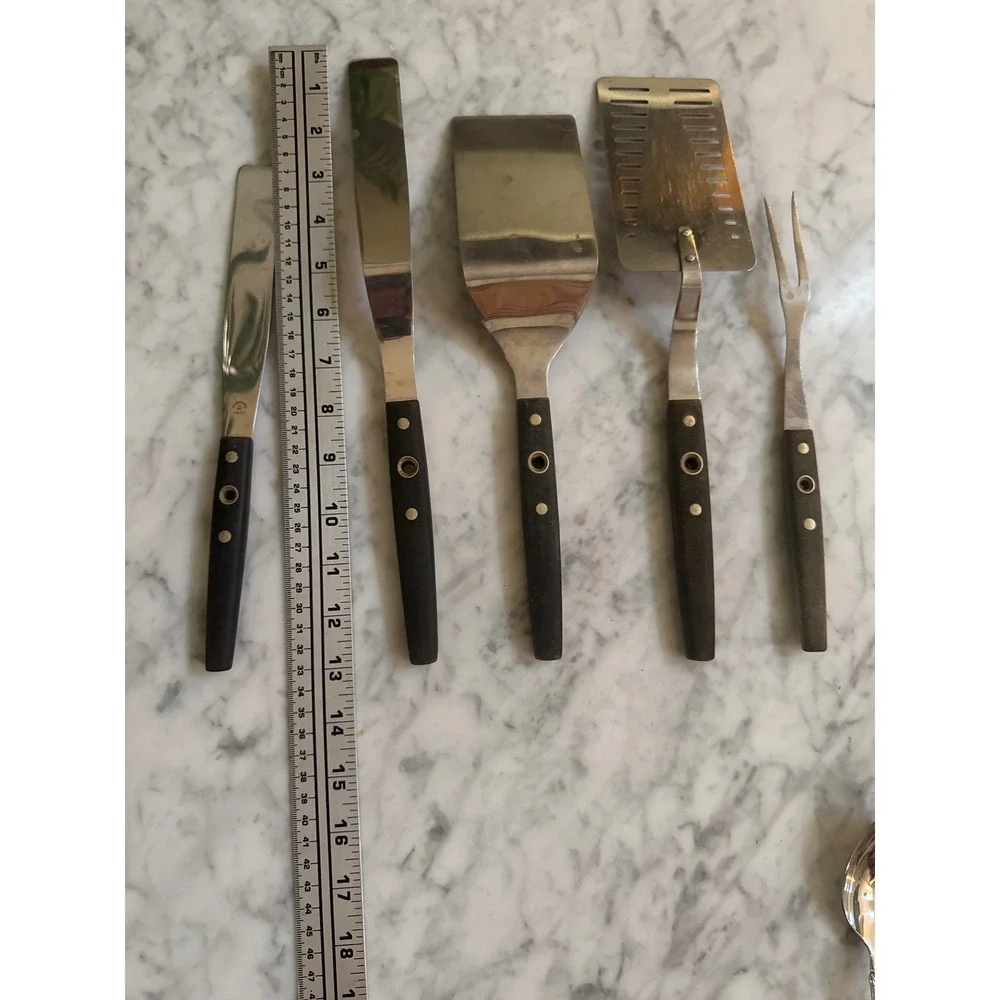Vintage Flint Ekco Stainless Steel Kitchen Utensil Set 5pc Spatulas Fork USA MCM